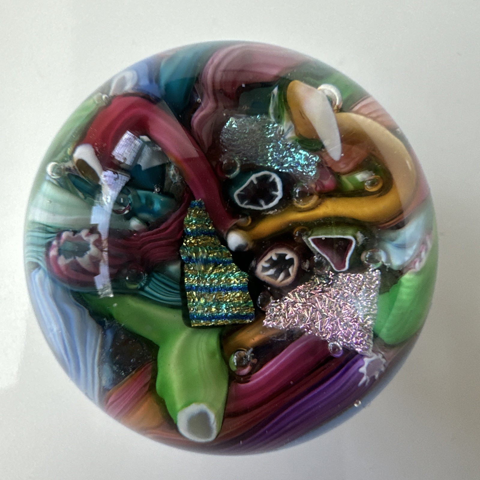 Doug Sweet SIGNED 1.42” 1980’s Millefiori Scrambled Lampwork Art Glass Marble