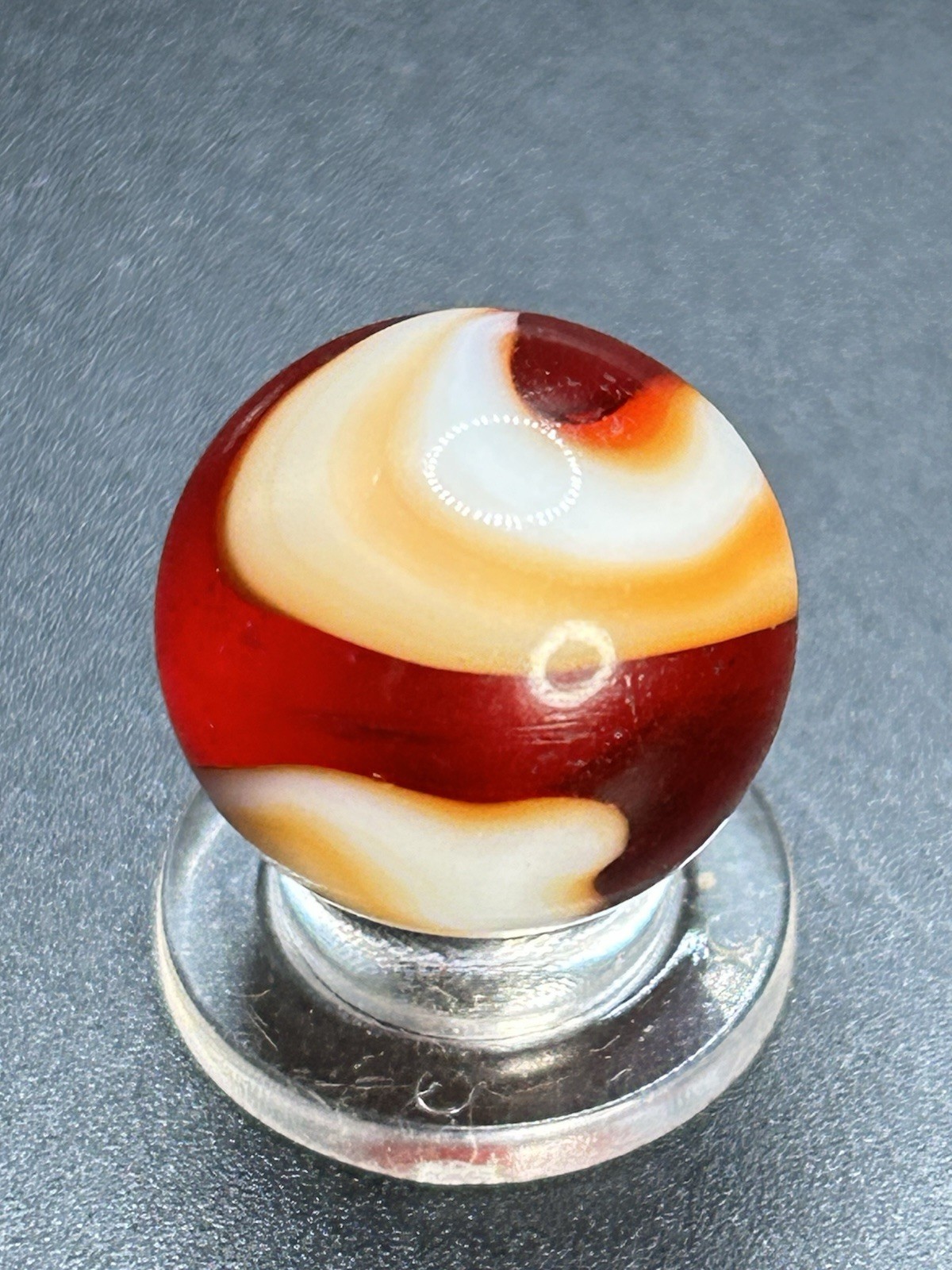 Classic Vintage Akro Agate Tri Color Red Snake Spiral Marble 0.709”