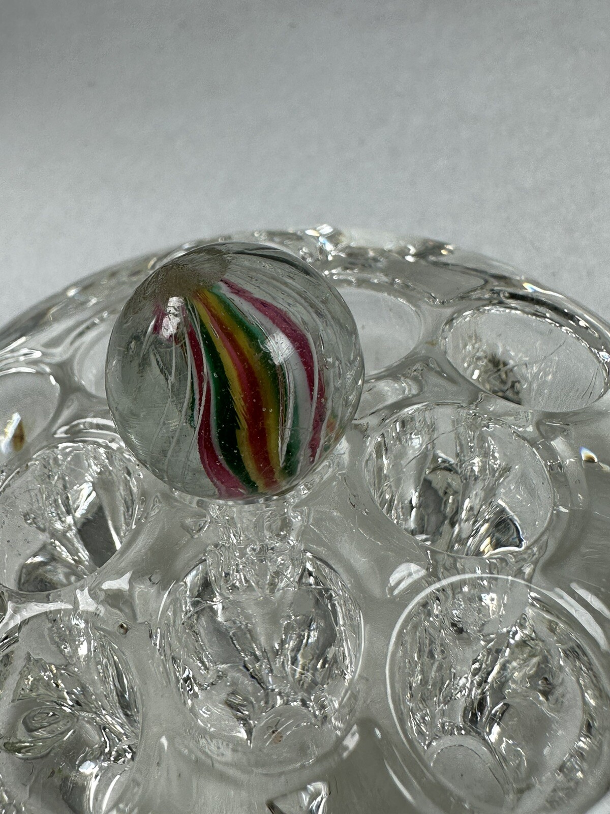 MARBLE 1800’S HANDMADE GERMAN 3/4″ “SOLID CORE” RED WHITE GREEN YELLOW CLEAR