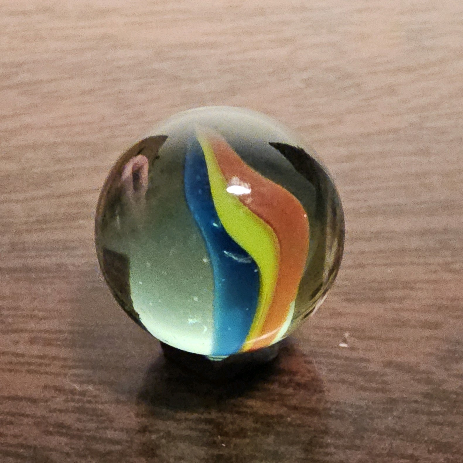 Vintage Blue Yellow Red Tri-color Banana .625 Dark Coke Glass Marble