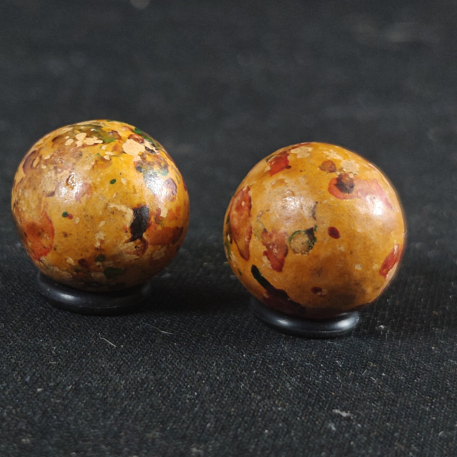 Vintage Marble Lot Of 2 Clay Earthenware Non Glass Painted