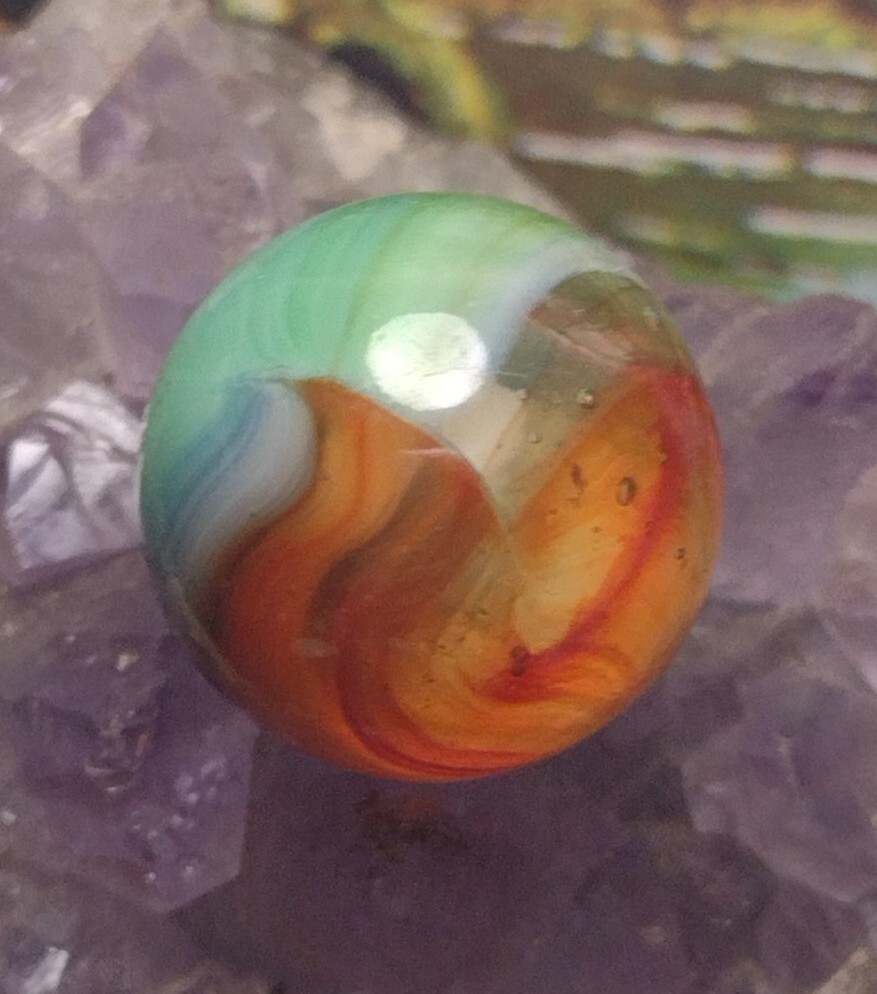 NM UV 5 Color 🦜 Vitro Glass Tri-Lite Trilite Elite ? Vintage Marbles .64″
