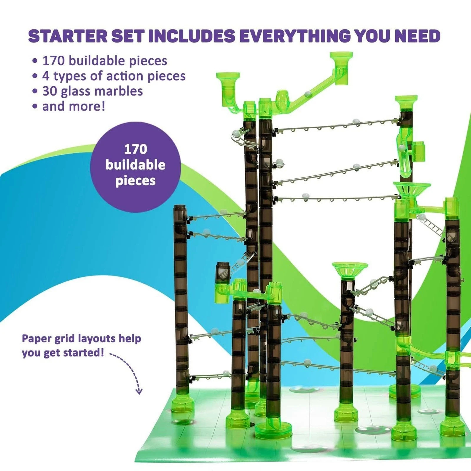 Marble Rails Starter Set, 200 pieces, Online App and Full-Color Instructions