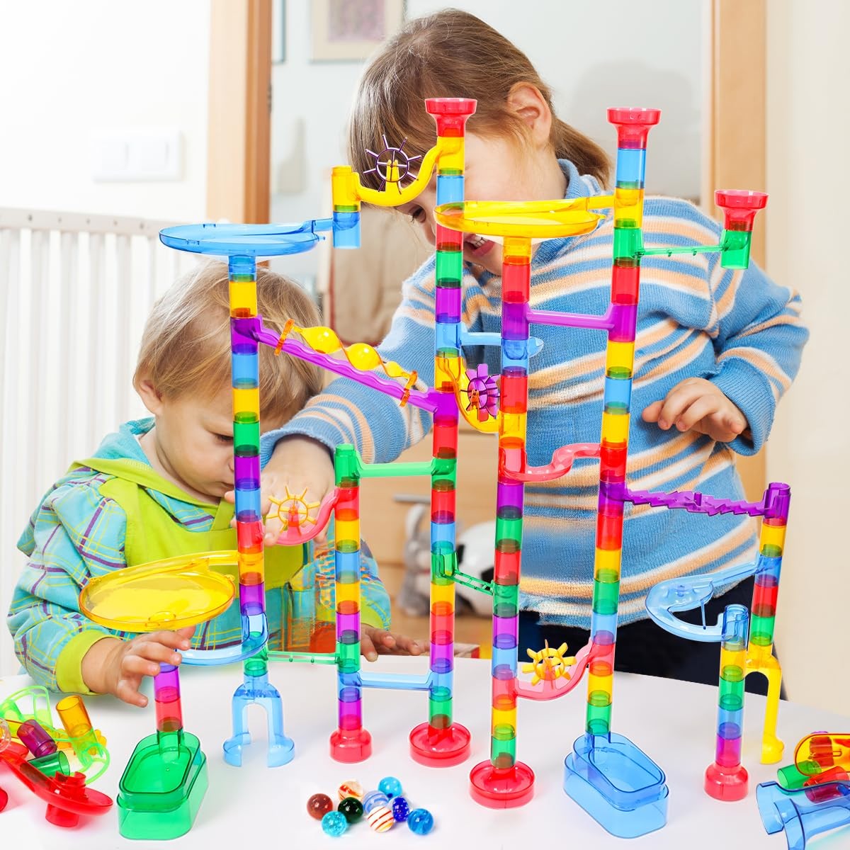 Meland Marble Run – 208Pcs Maze 4 inches x 17 x 12 inches, Blue