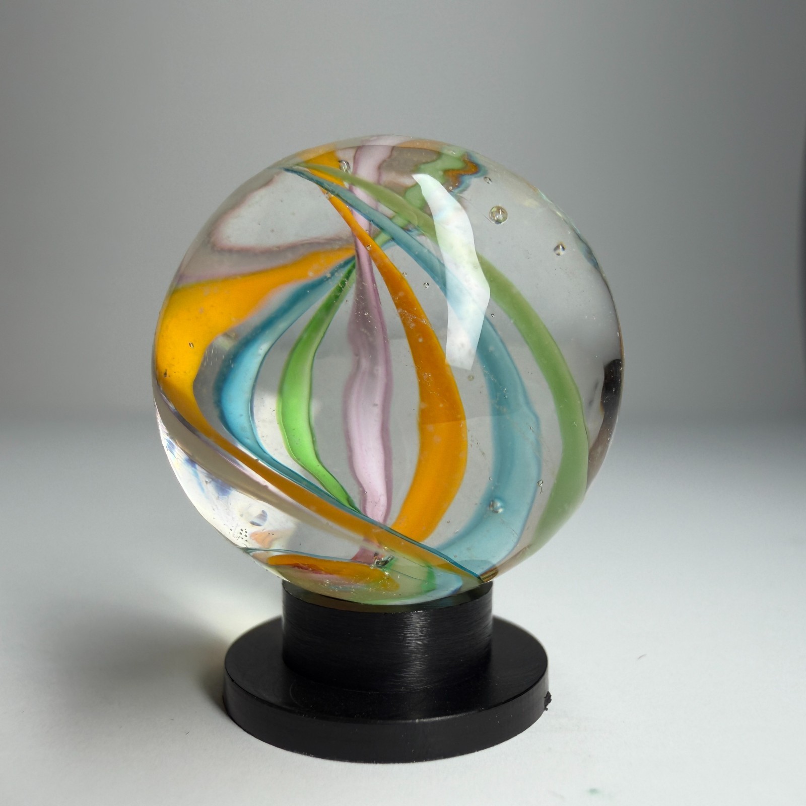 22mm AI Helix SWIRL Ribbon Handmade art glass Marble 7/8″ SHOOTER + Stand