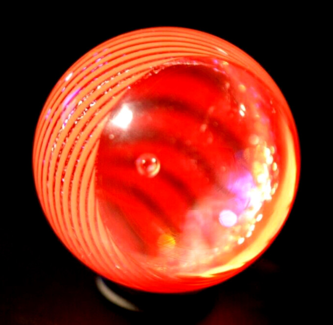 JAMES ALLOWAY GLASS MARBLE/1.372″-DICHROIC RED VORTEX #3528-GRASS,ORANGE,VIOLET+