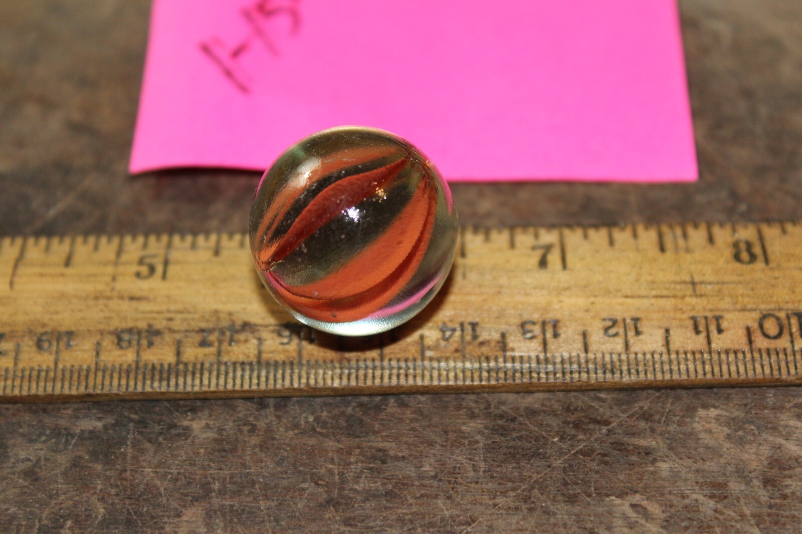 Vintage Machine Made 1″ Shooter Marble Caged Coral Strands