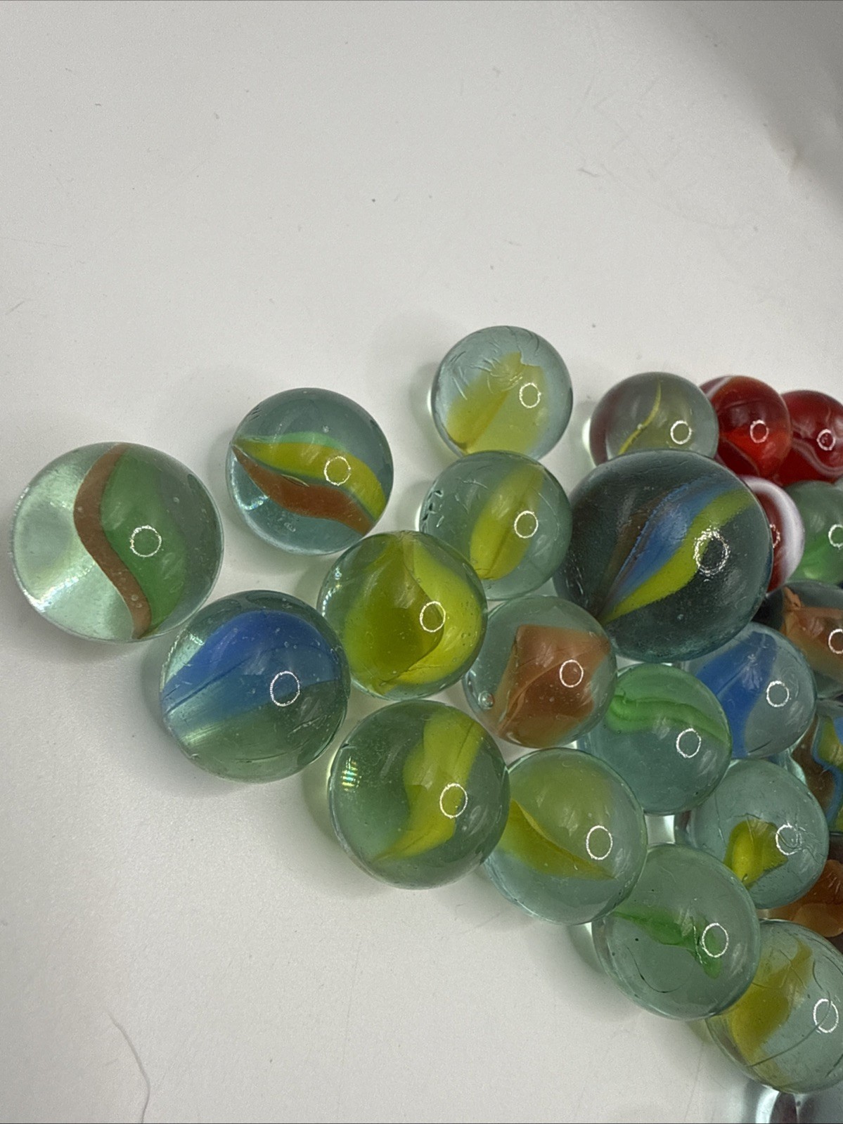 Assorted Vintage Marbles in Small Glass Mason Jar, Asst 47 As Seen Pics