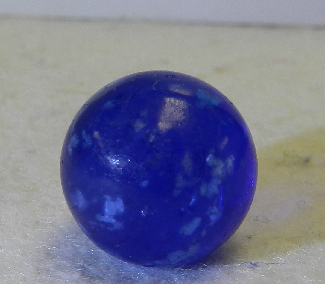 #16275m Vintage German Handmade Blue Glass Mica Marble .58 Inches