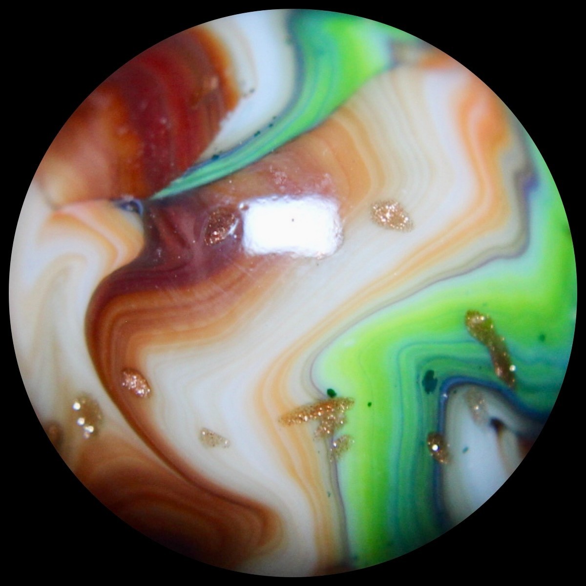 DAS Memorial Day 2018 Marble: Tangerine & Green w/Gold Lutz Nuggets 0.748″
