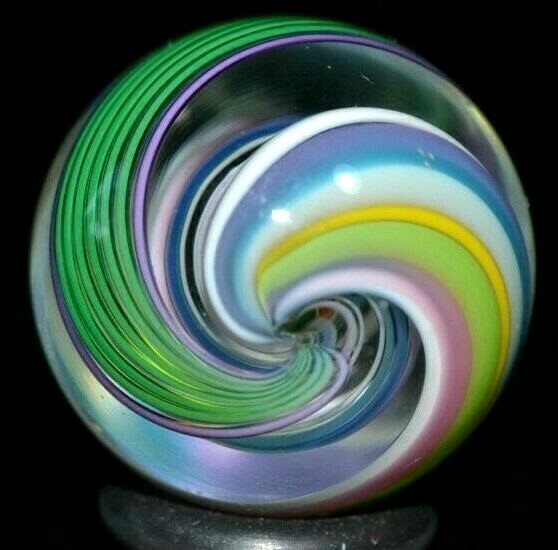 JODY FINE HANDMADE GLASS MARBLE/.926″-SPRING TRIPLE-BLUE,OLIVE,LILAC,ROSE,LEMON+