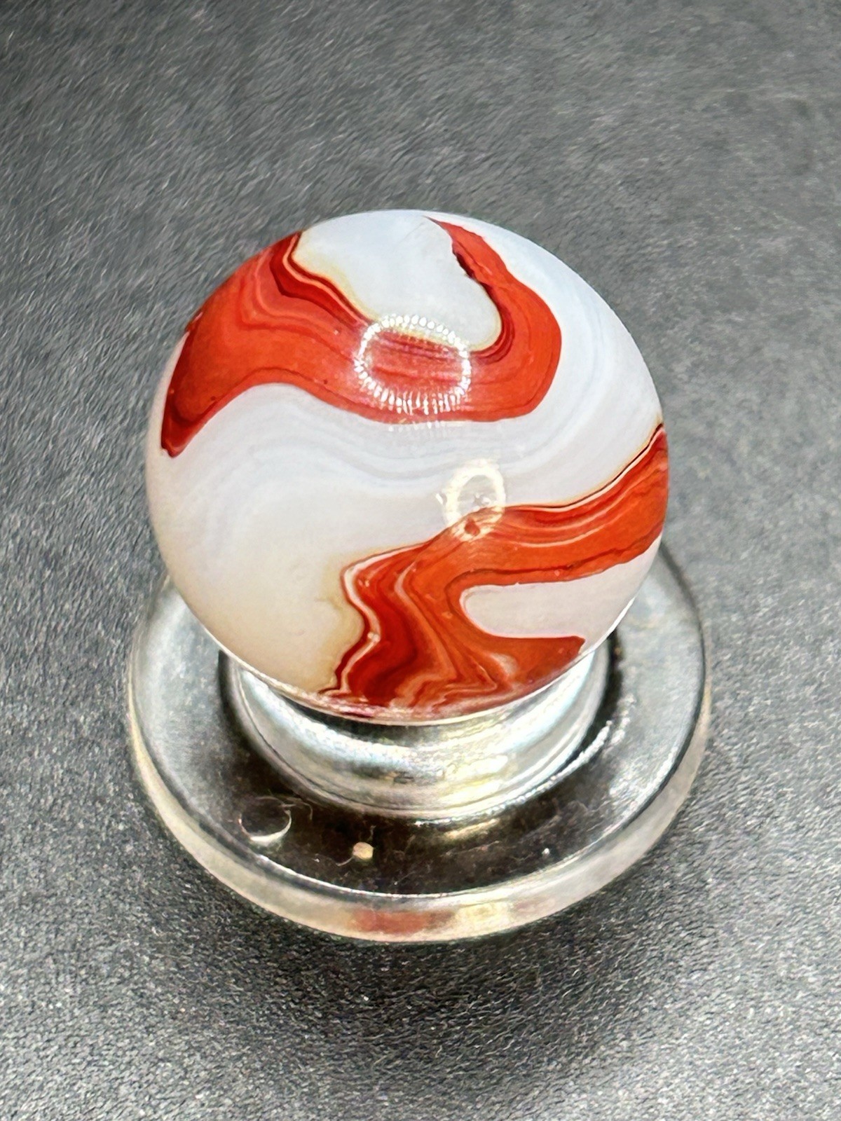 Vintage Akro Agate Silver Oxblood Marble Thick Oxblood Snake Pattern 0.629”