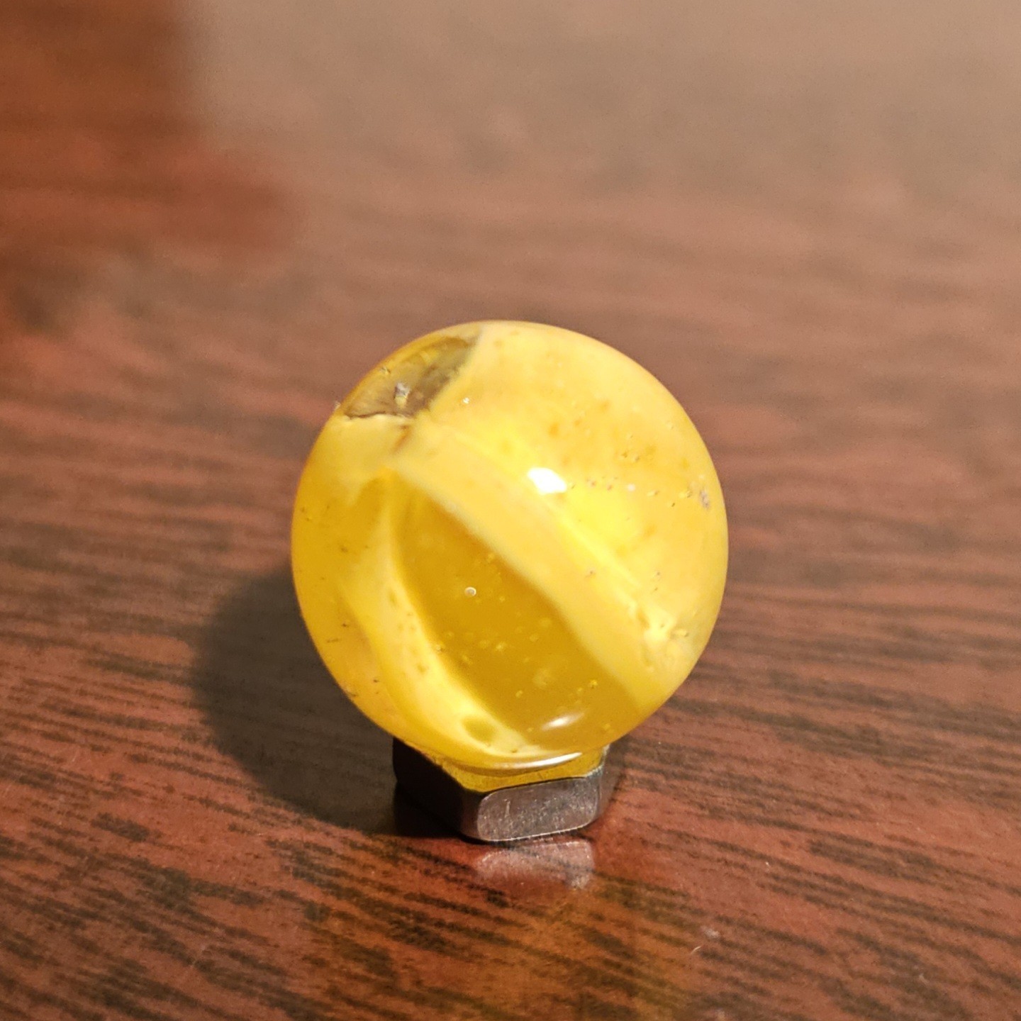 Vintage CE Bogard Cadmium Glow Yellow 4-Lobe Floppy .625″ Glass Marble