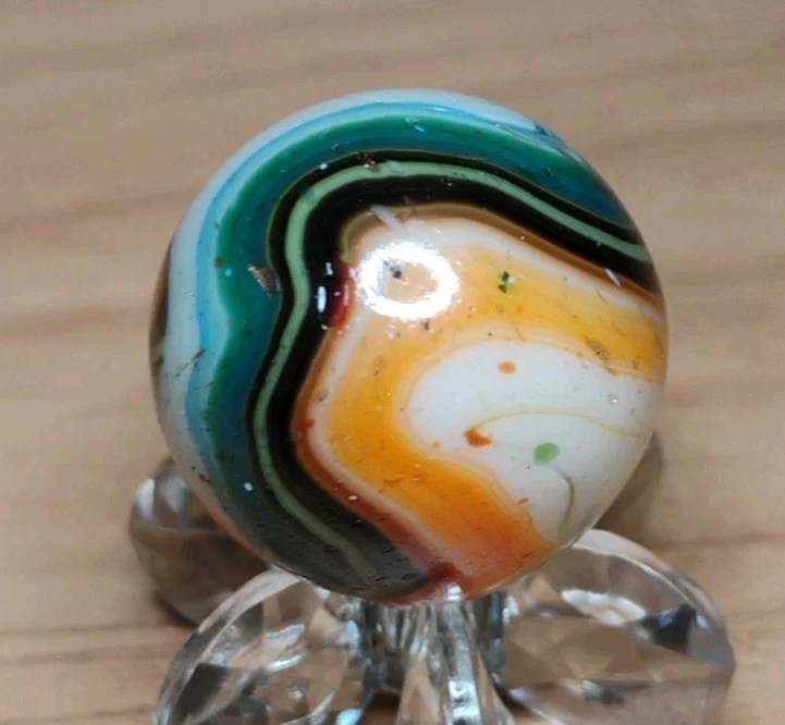 .74″ D.A.S. MARBLES 💥”TRUE NORTH” GOLD LUTZ+CONFETTI GLASS TOYS MINT-