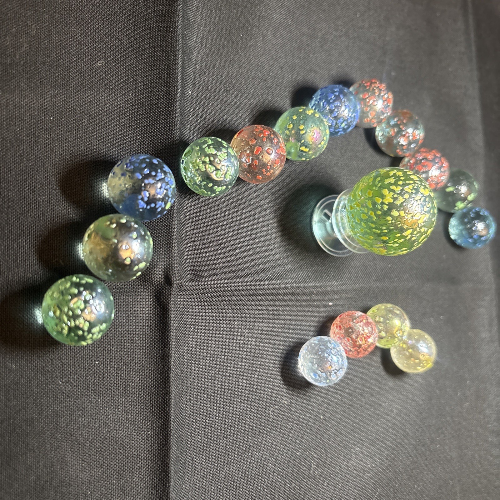 Confetti Galaxy Speckled Multicolor Glass Marbles Lot of 17 mixed sizes Vintage