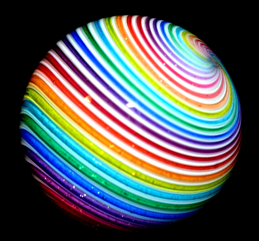 HOT HOUSE GLASS MARBLE/1.490″-DICHROIC BANDED SWIRL TIGHTLINE-NEON YELLOW,TURQ.+