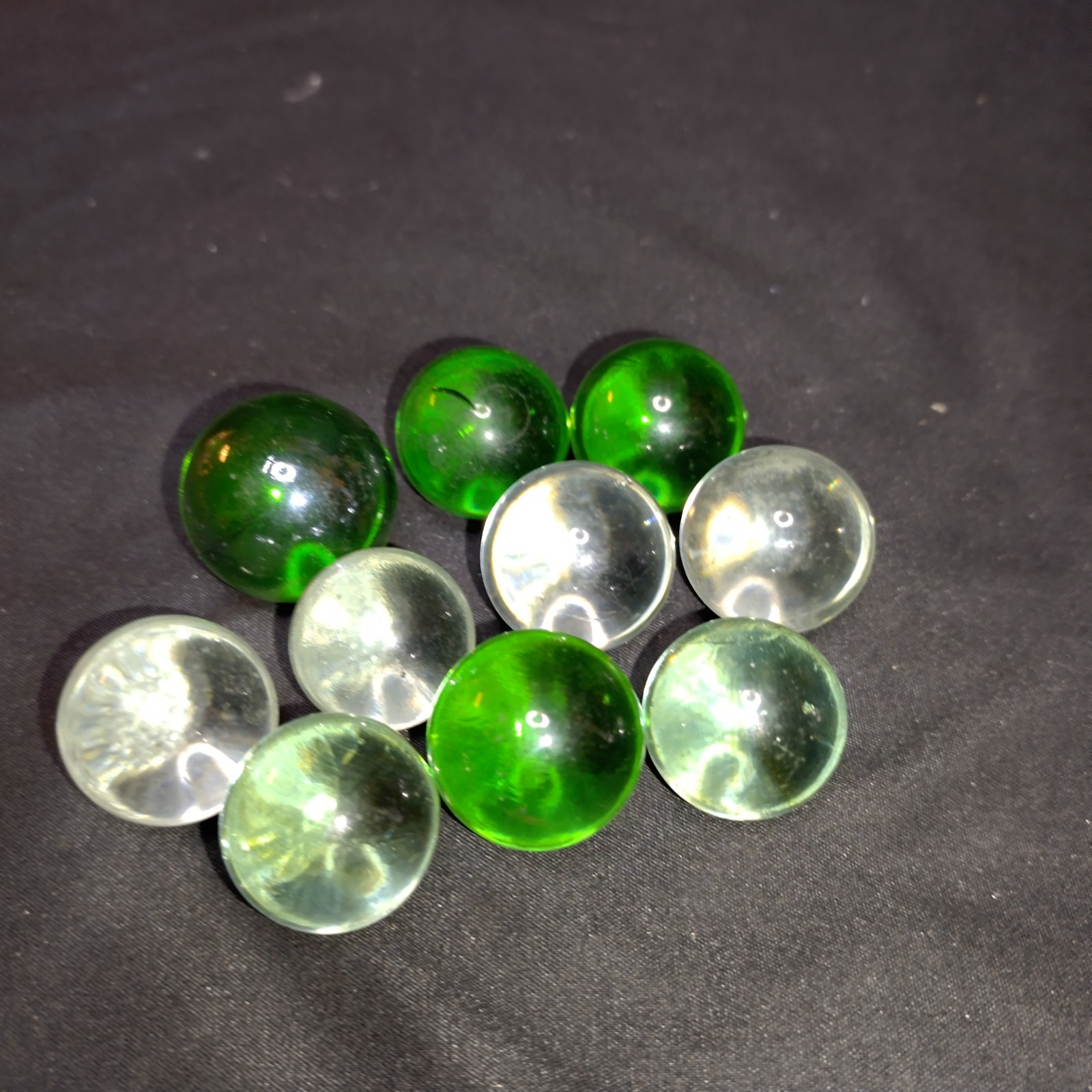 Vintage Green Clear Glass Marbles Shooters 20mm Lot of 10 Clearies