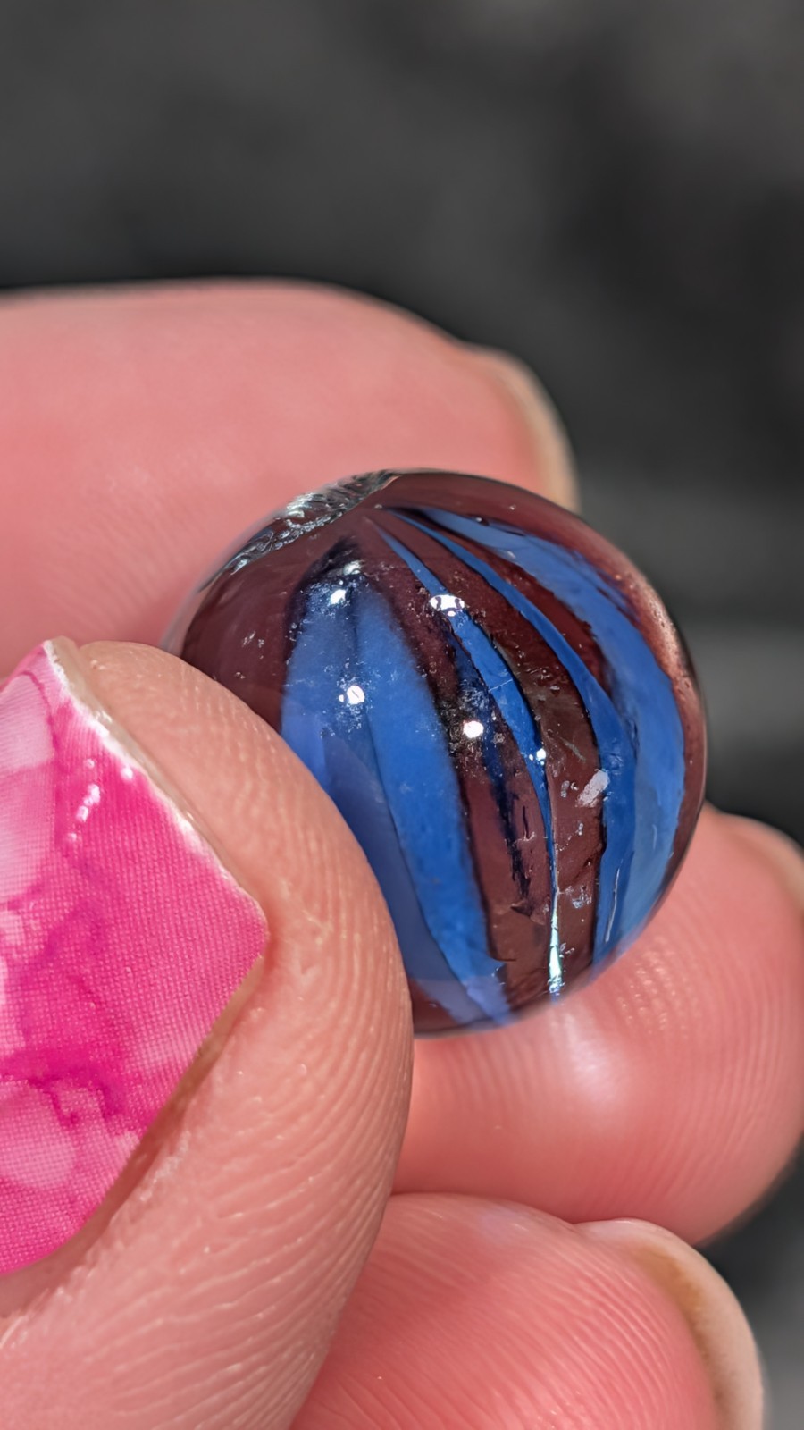 Lot Of 3 Vintage Imperial 8 Vein Blue Cats Eye Marbles .63″