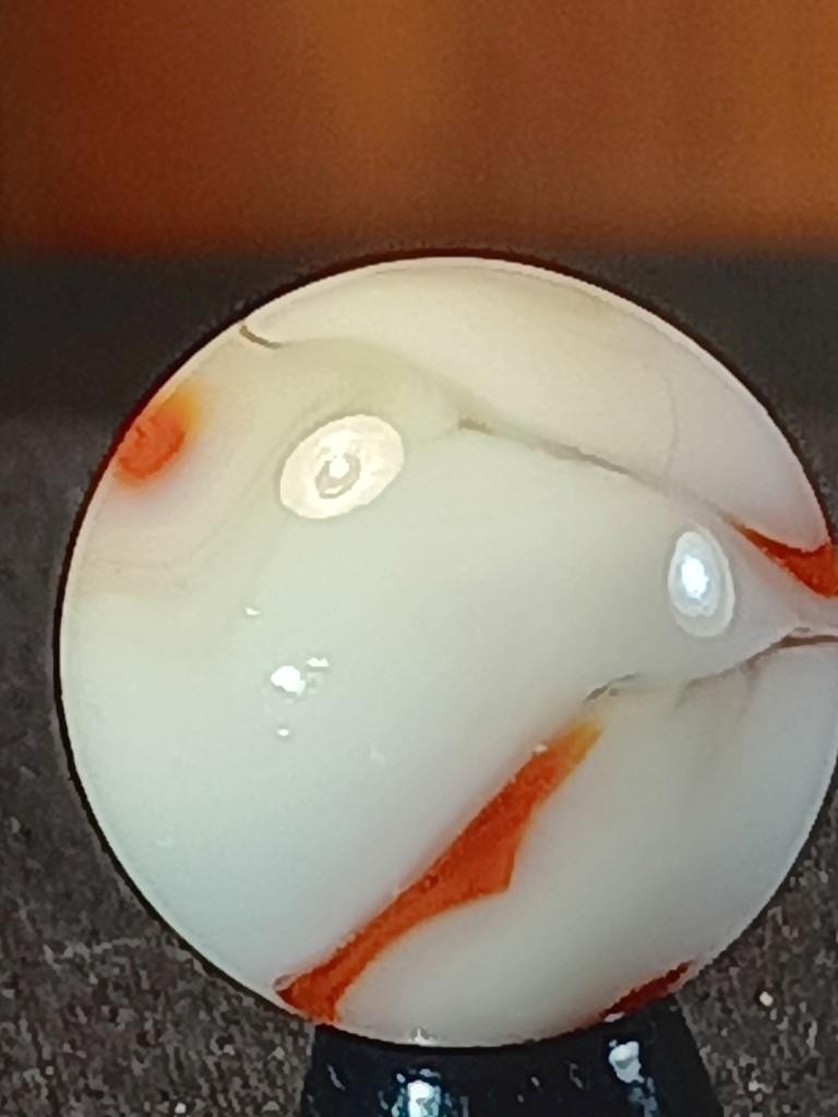 5/8″ Alley Heaton Candy Red Parchment White Swirl NM Serious Marble B130