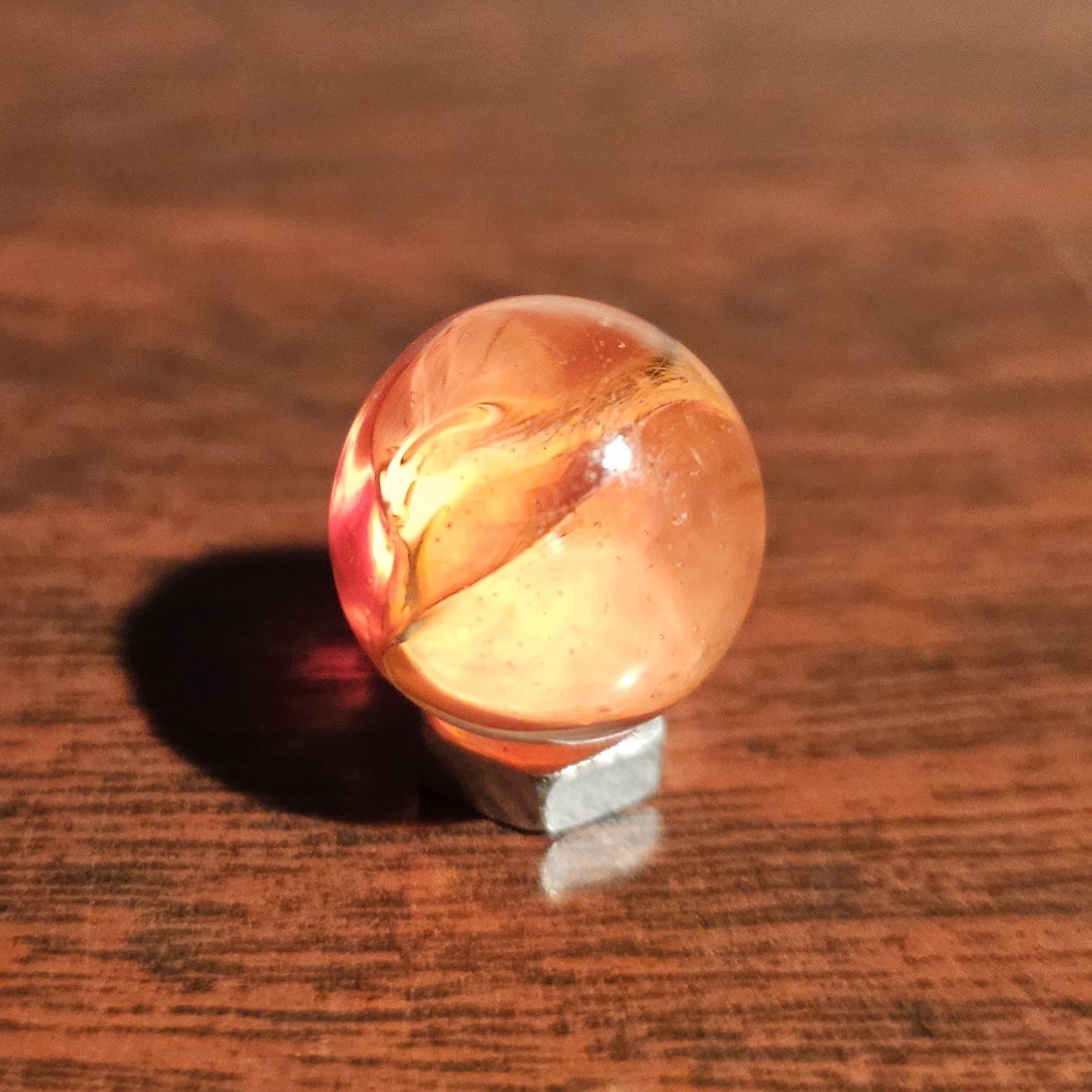 Vintage CE Bogard Orange Floppy 4-Lobe Cats Eye .562″ Glass Marble w Cold Roll