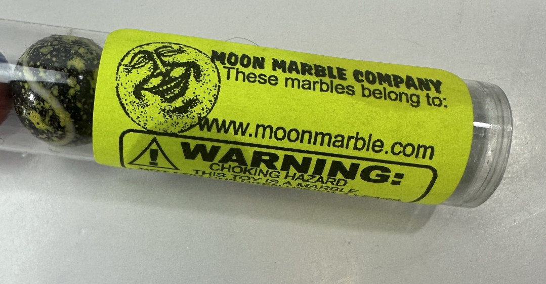 Moon Marble Company Tube of 20 Multicolored Marbles Lot Different Sizes