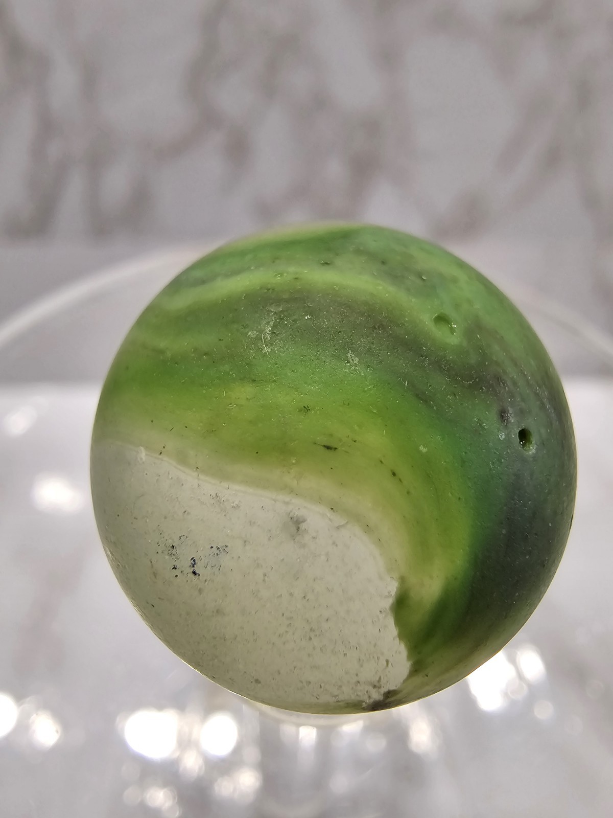 Vtg Marble Colors Pattern Clear Green Streaks Collectors Toy ? History Game Old