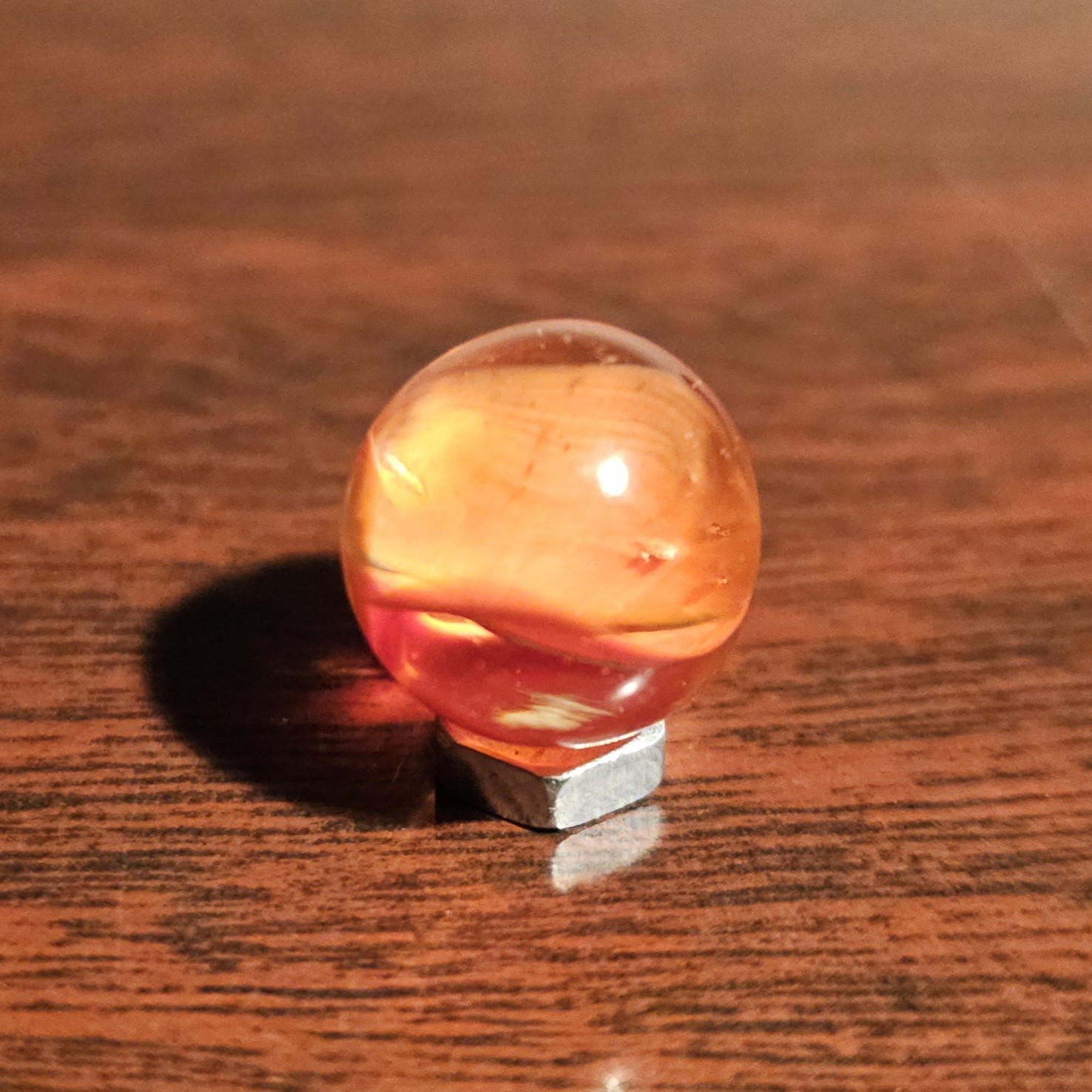 Vintage CE Bogard Orange Floppy 4-Lobe Cats Eye .562″ Glass Marble w Cold Roll