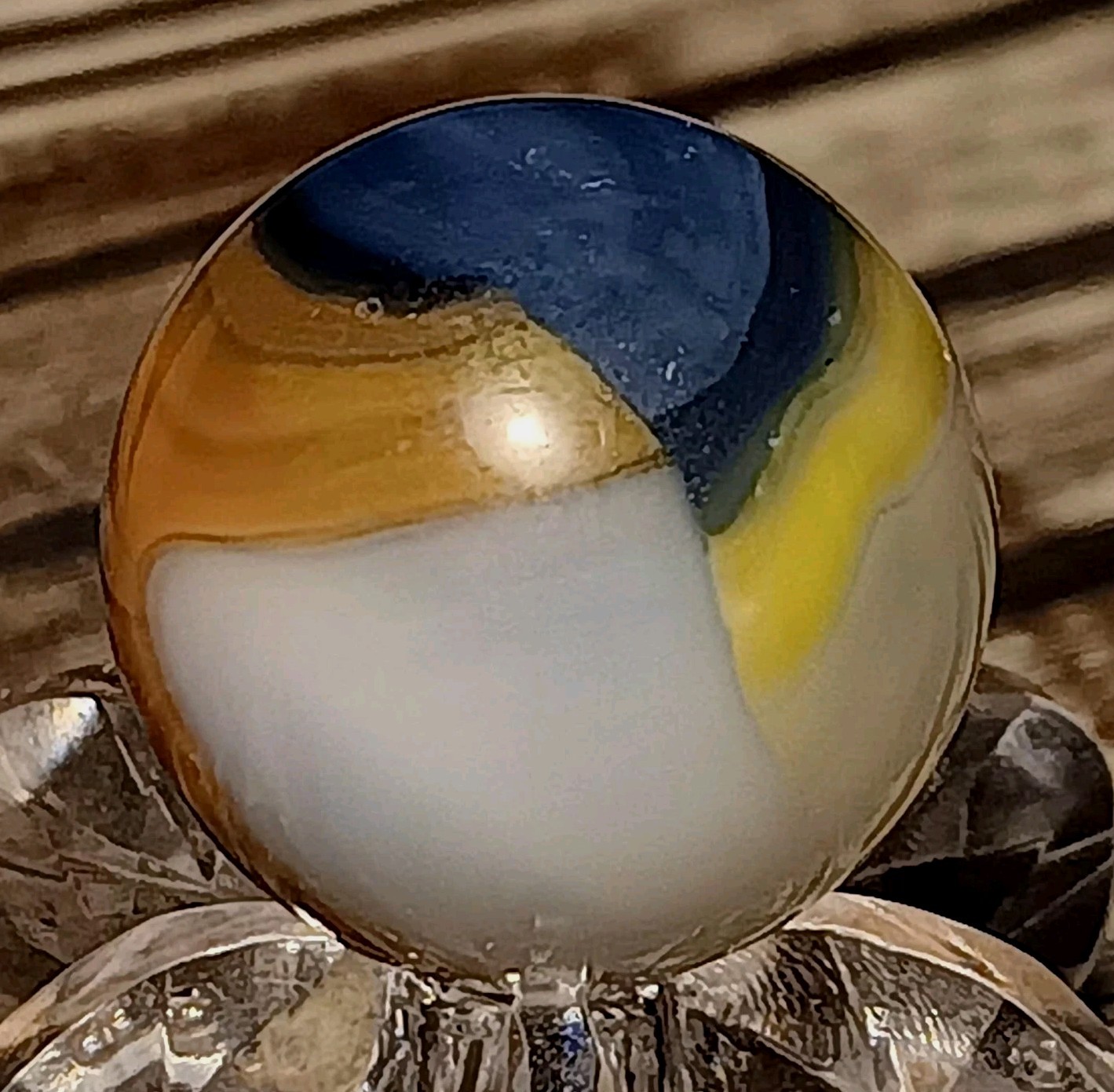 Vitro Agate 3-Color Opal Patch Marble. .60″ Mint. Nice Pattern/Color Combo