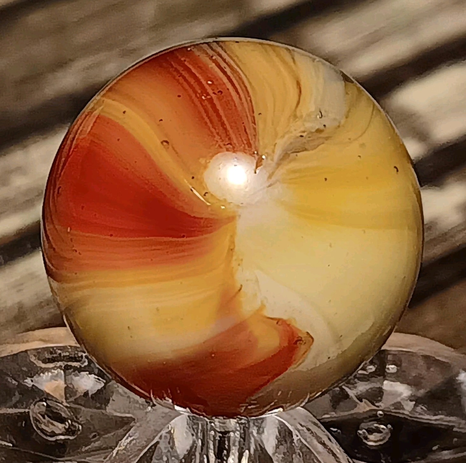 Master Marble / Master Glass Sunburst Marble. .64″ Mint. Nice Color Combo