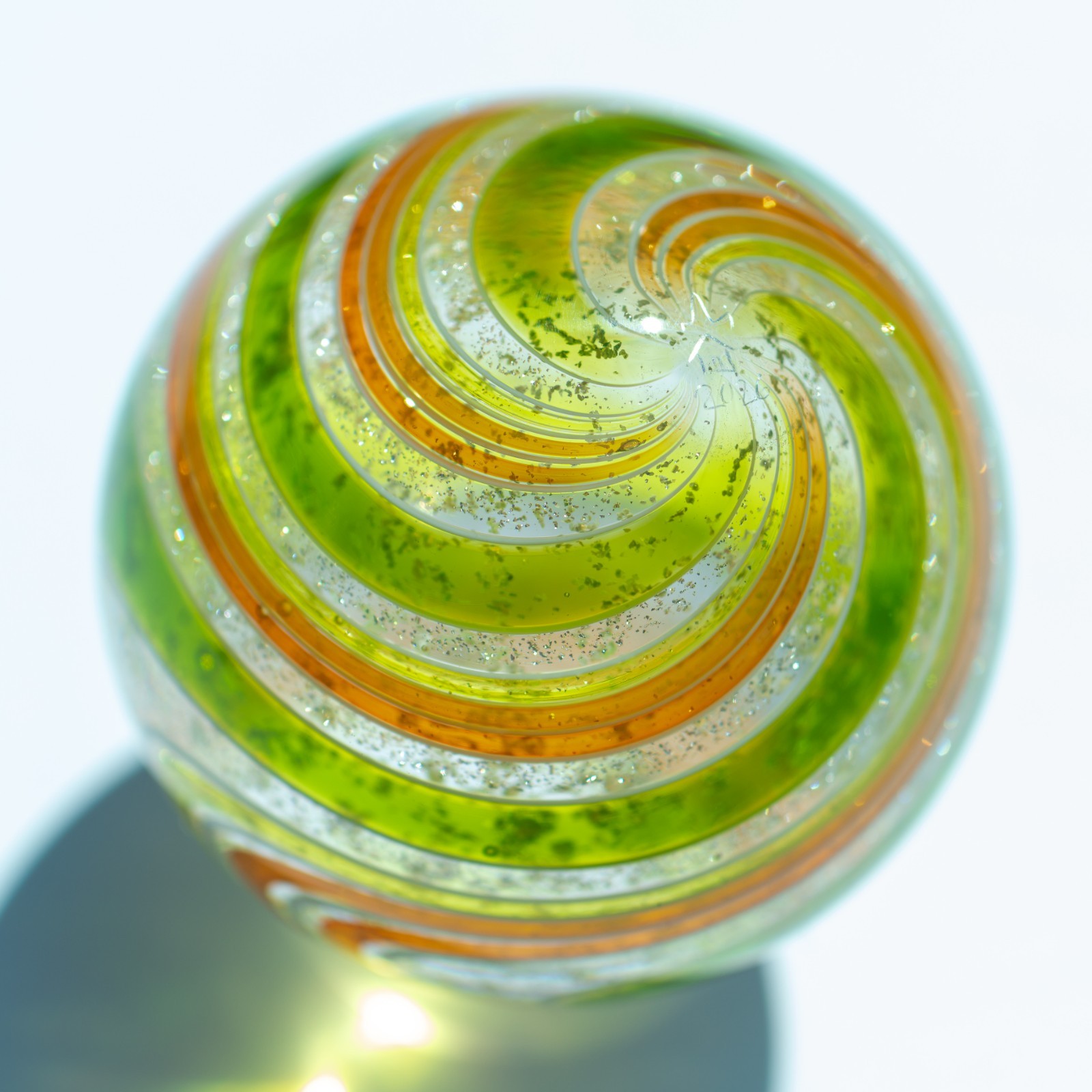 Large Contemporary Marble MIB Orange and Green Mica Sparkle Hot House Glass