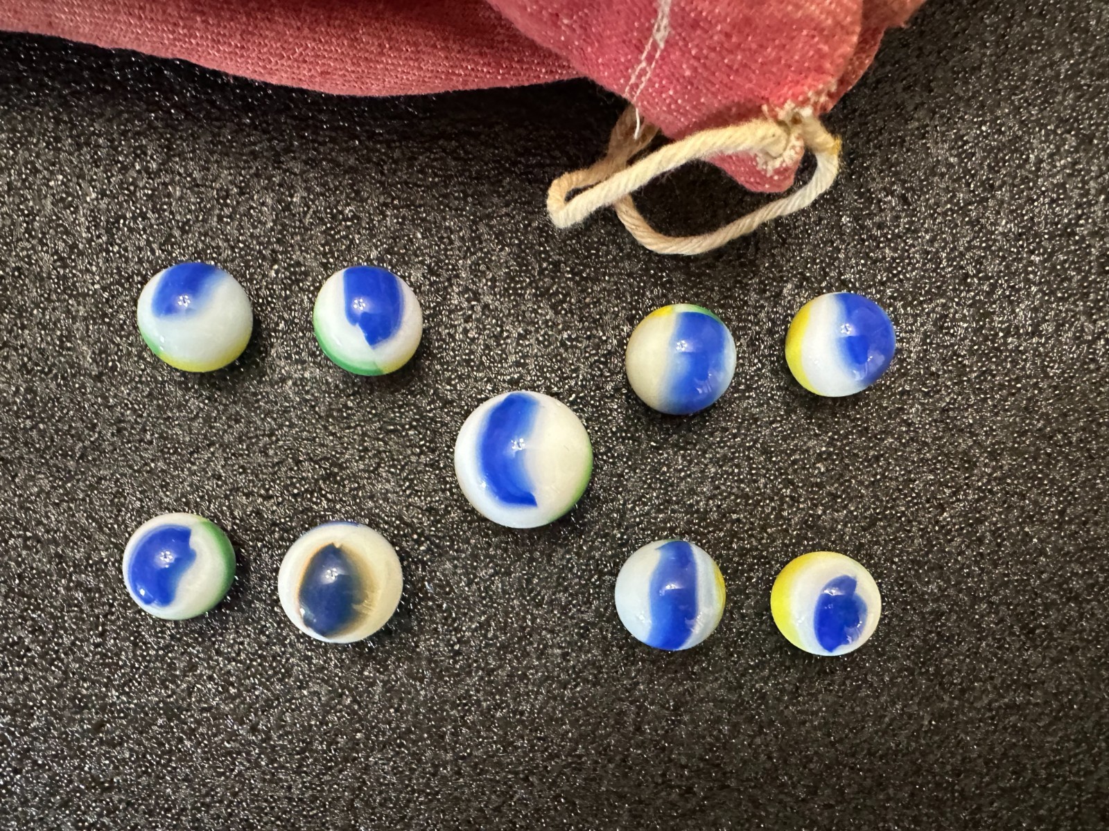 Vintage Marble King Tri-Color Rainbow Marbles Lot of 9 Mixed Sizes – Eye Appeal!