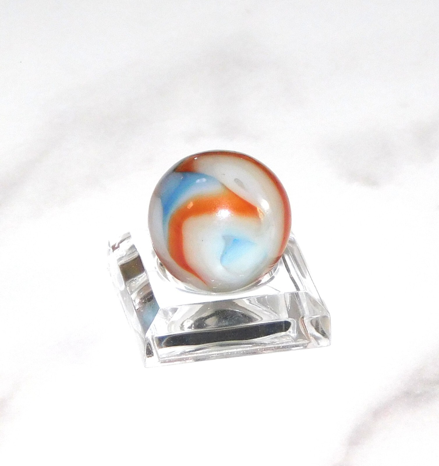 Vintage Marble Light Blue Orange White Swirl Opaque Peltier Akro 0.66″ #0-135
