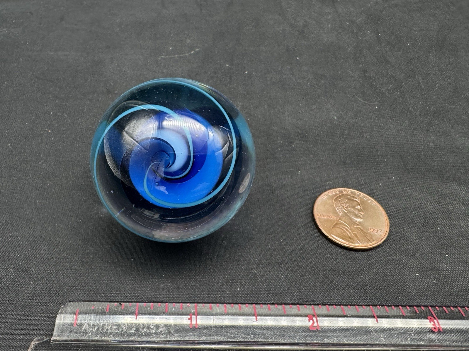 Vintage Mark Matthews Art Glass Marble Spiral Design, 1.47″