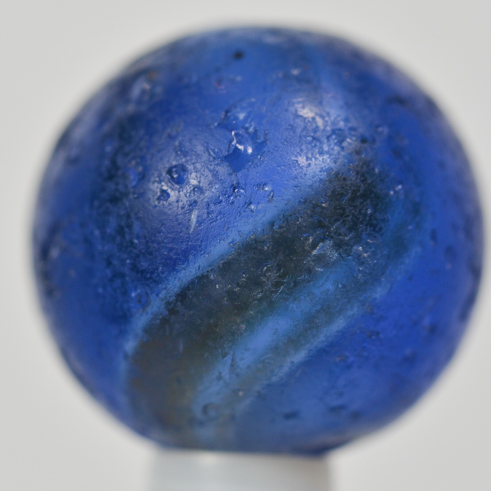 Handmade White Ribbon Lutz Marble Blue Base 3/4 in, Collectible, Germany S1393