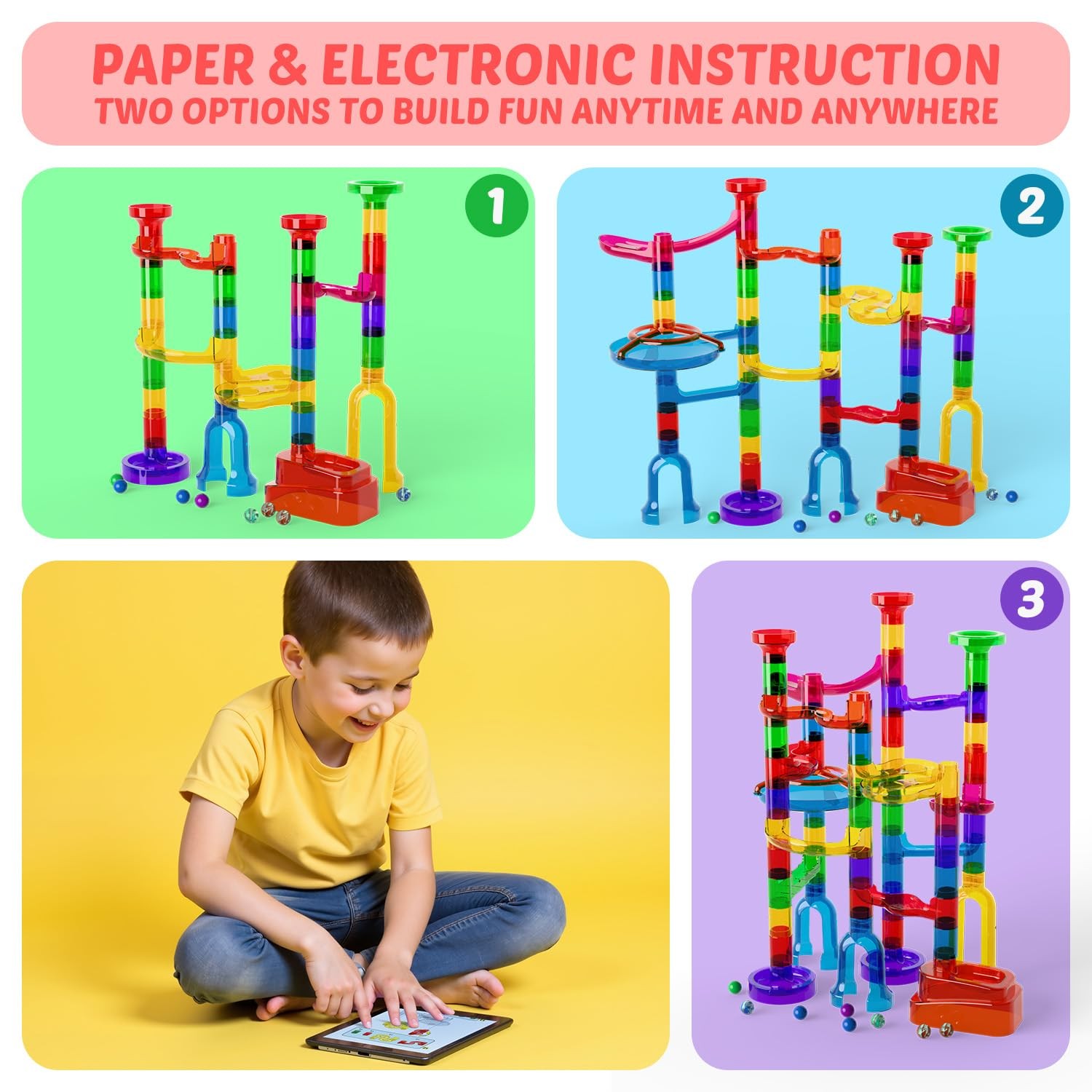 Marble Run Kit for Kids,Upgrade Maze 16mm 25 cm x 10 x 27