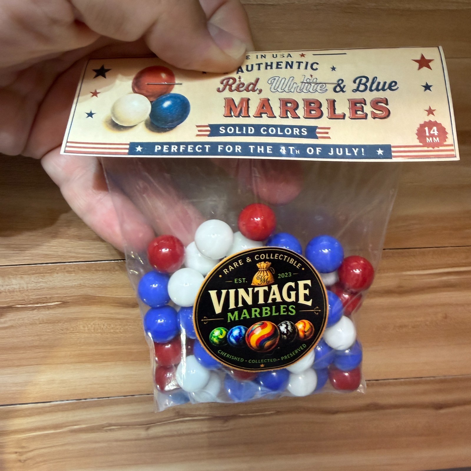 Red White Blue Solid Glass Marble Collection 1/2 Pound Lot by Vintage Marbles