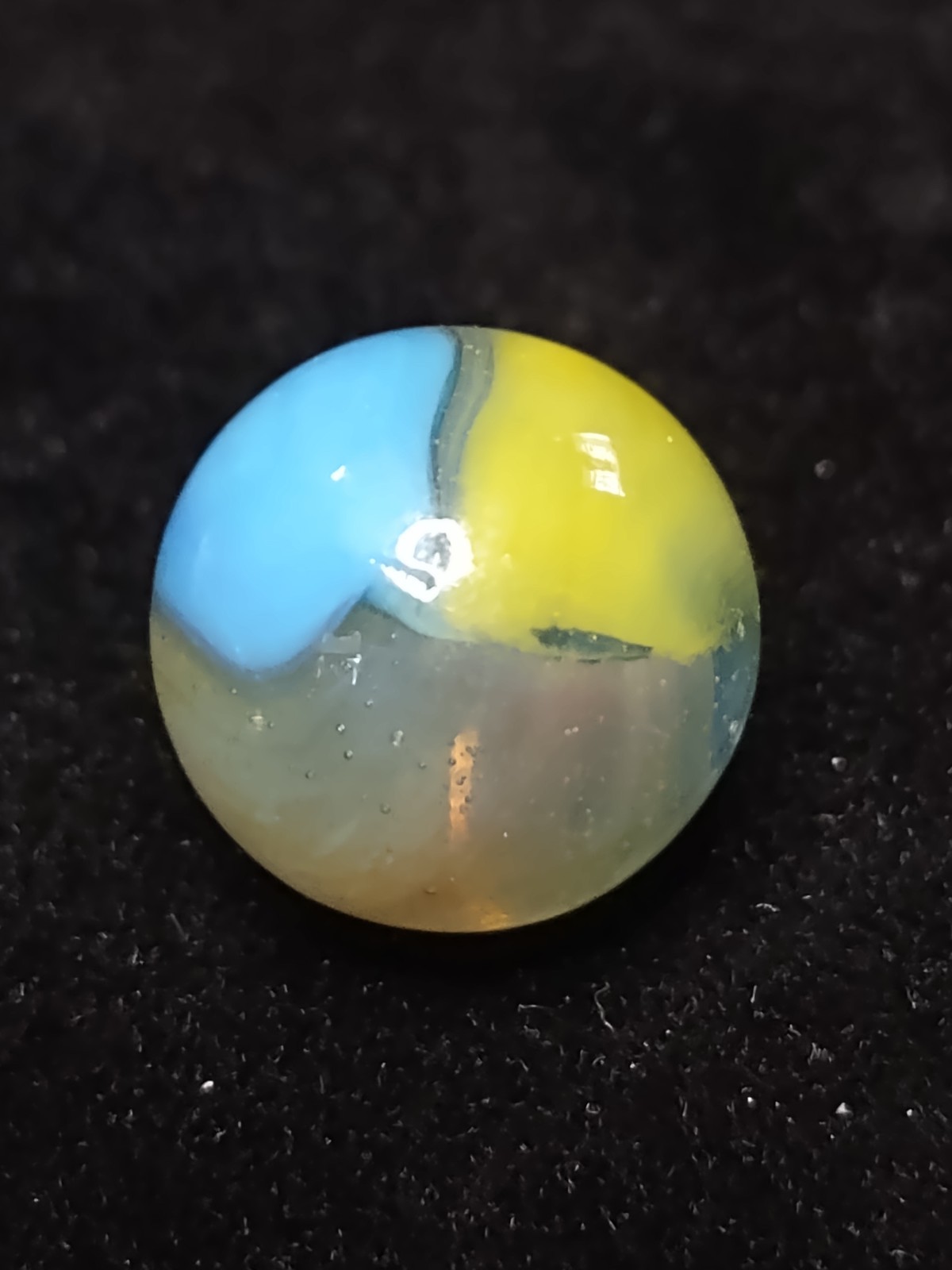 Vitro Blue , Yellow & Purple – Clear Opal Tiger Eye Glass Vintage Marble .59″ M-