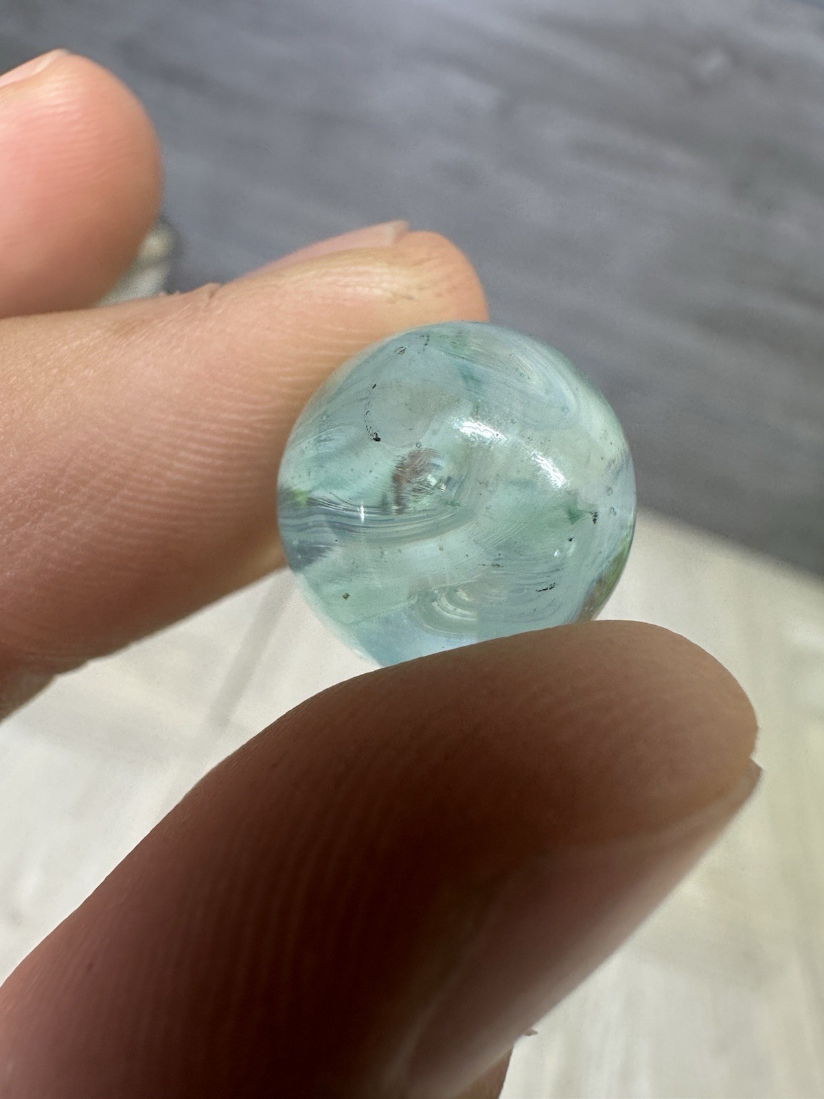 Vintage Center Bubble Swirl Marble Light Blue Bubble Glass Clear Base