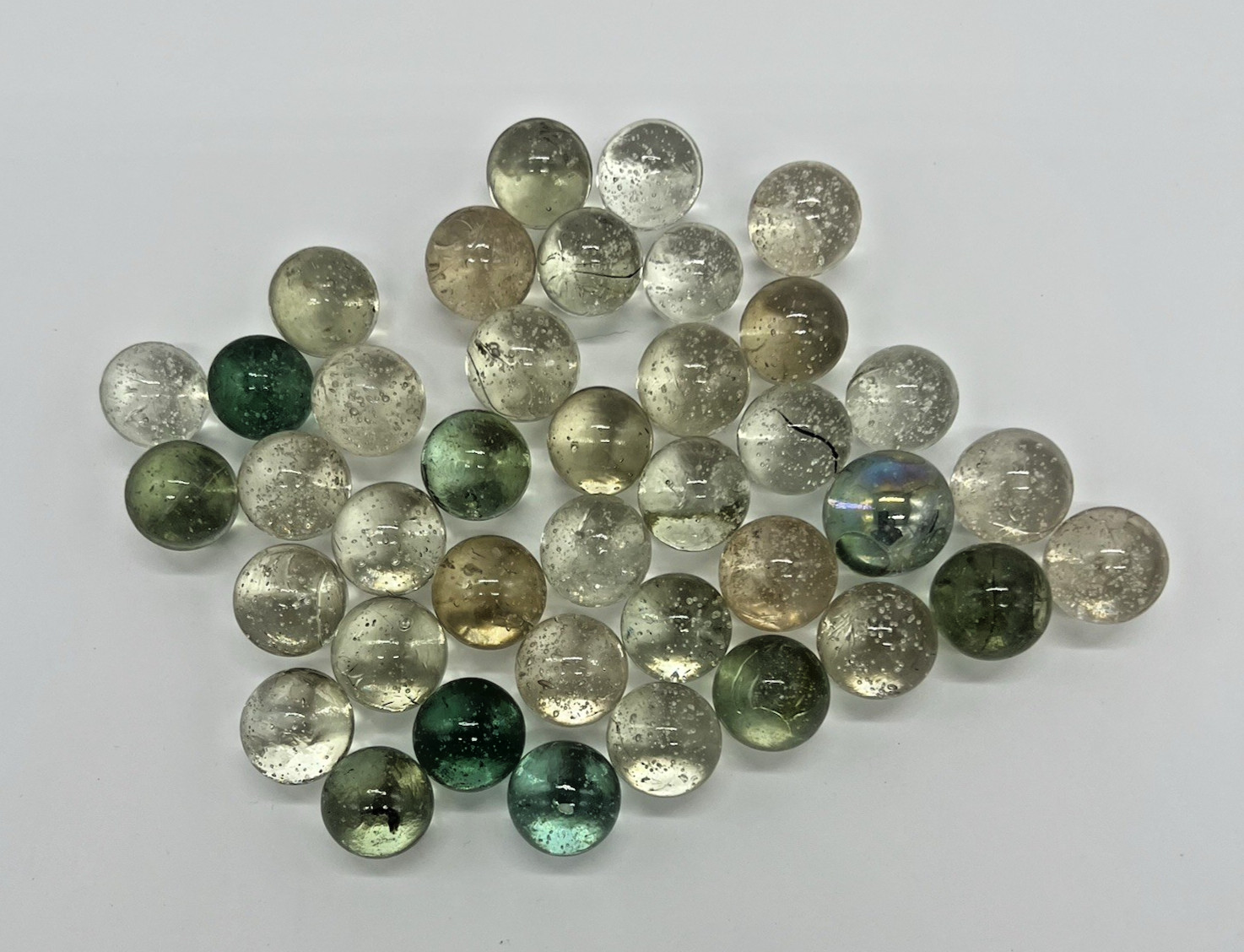 Vintage Glass Marbles Clear Green Blue Hand Blown 1LB Lot Mixed Bubbles