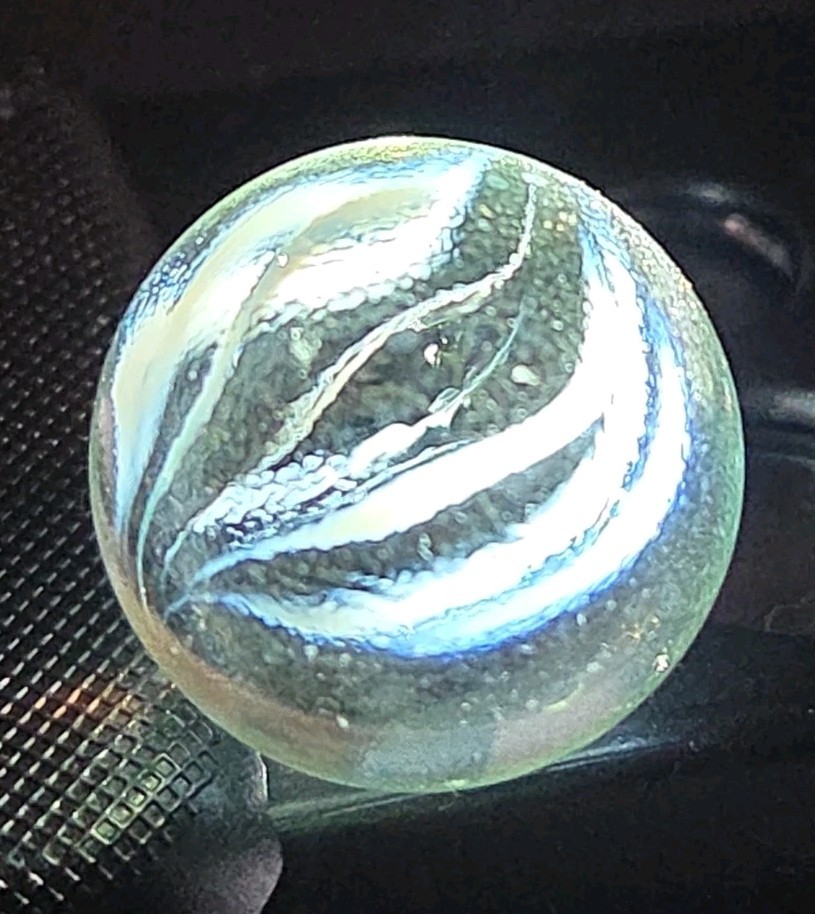 Vintage Master Glass Vitro 8 Vane Cage Cats Eye Marble White Swirl Clear