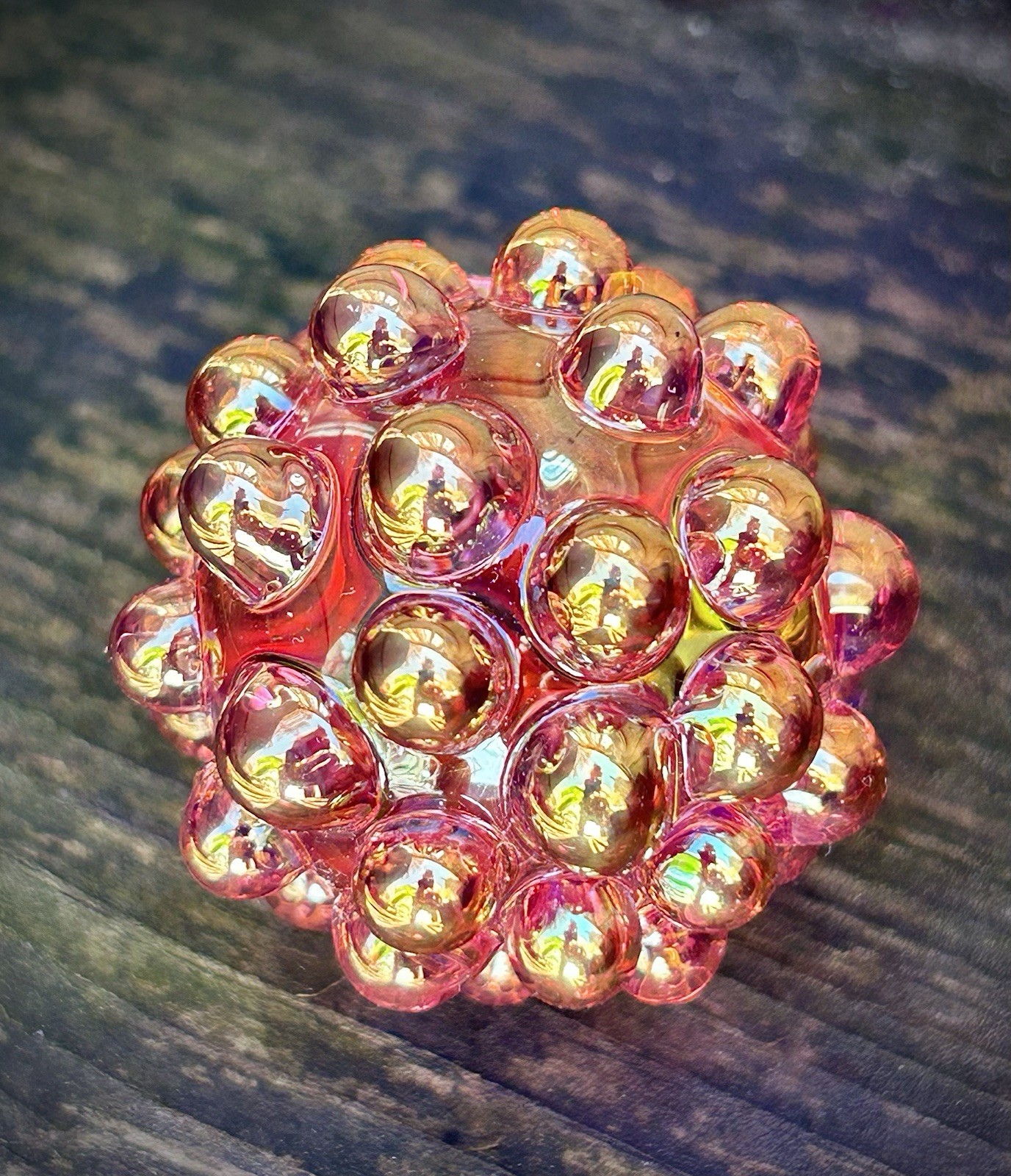 Hand Blown Gold Silver Fume Hobnail Marble Art Glass Paperweight Contemporary