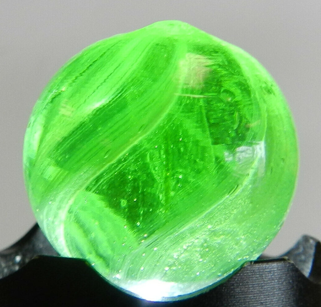 #12931m Large .83 Inches Vintage German Handmade Green Glass Swirl Marble