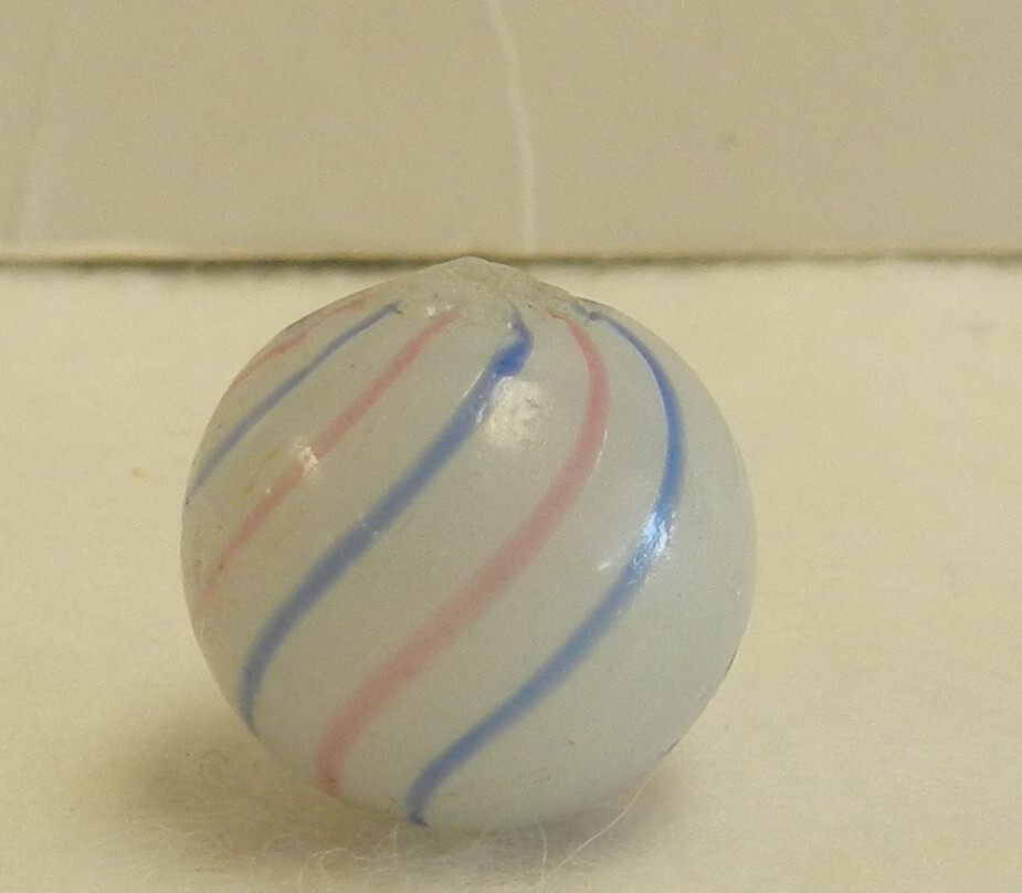 #18616m Small Vintage German 2 Color Bands Handmade Clambroth Marble .61 In