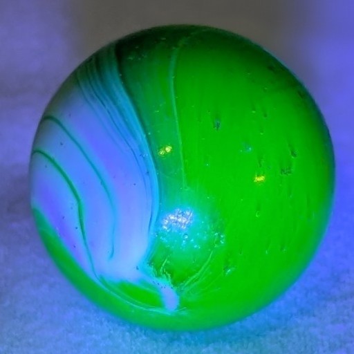 Antique German Handmade Uranium Glass Slag Marble Shooter 7/8” .88” UV Glow