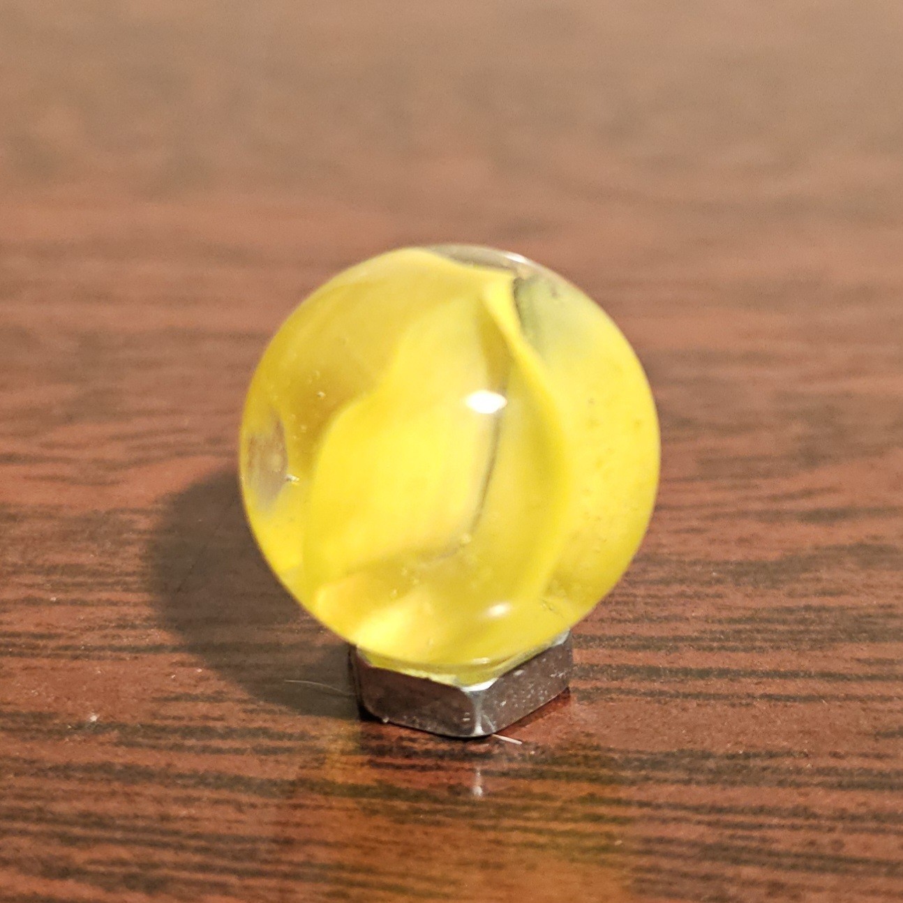 Vintage CE Bogard Cadmium Glow Yellow 4-Lobe .593″ Glass Marble