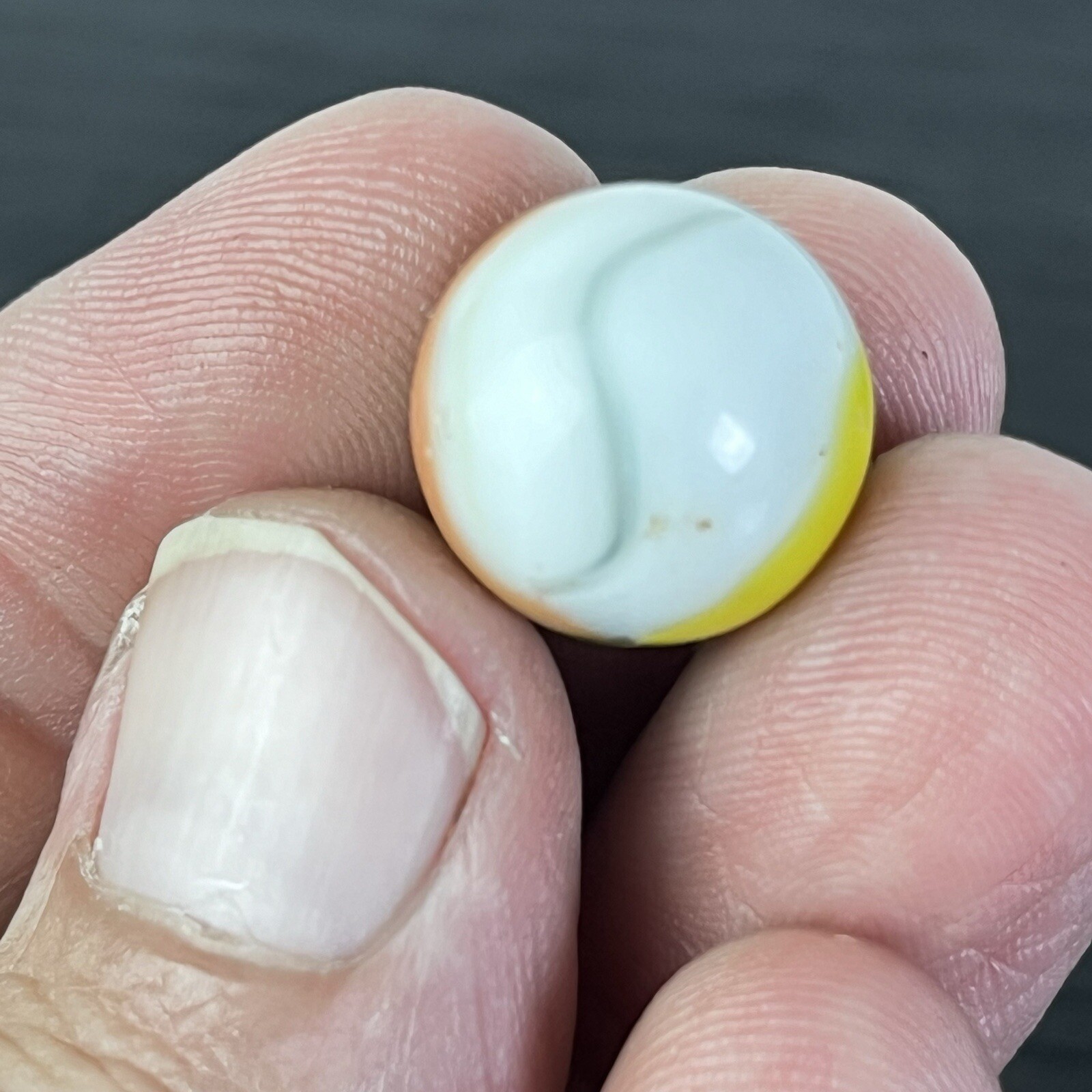 Beautful Akro Agate Peltier Art Swirl Glass Marble .61” Green Yellow Peach White