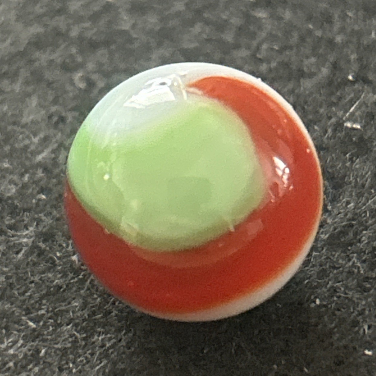 Akro Agate Red White & Green Corkscrew Marble .56” Mint