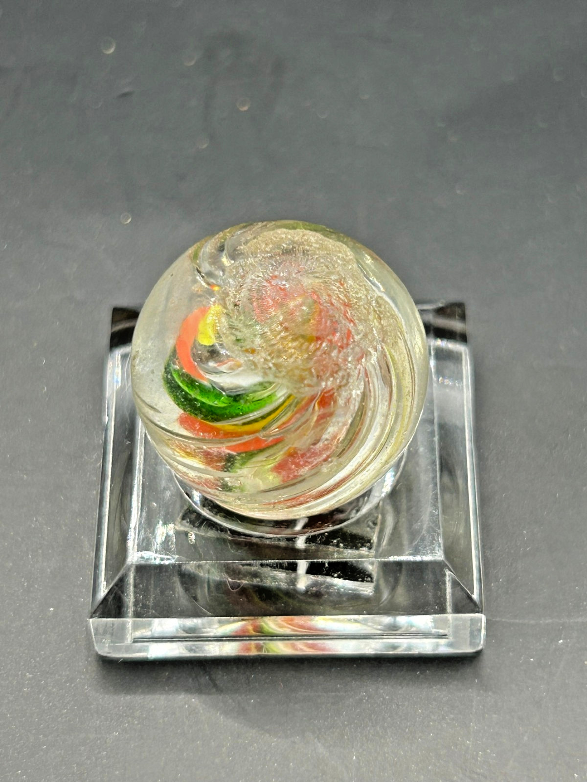 Antique German Jelly Divided Core w/Green AV & Latticino Marble 21/32″ NM- E2.6