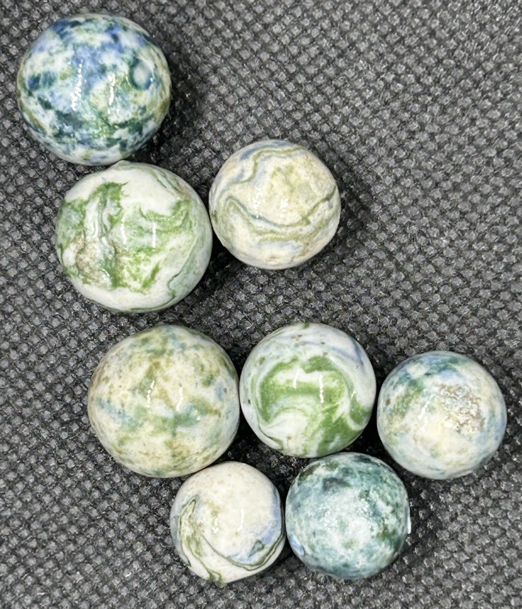 8 Vintage Handmade Glazed Lined Crockery Marbles 5/8” To 1/2” M To NM