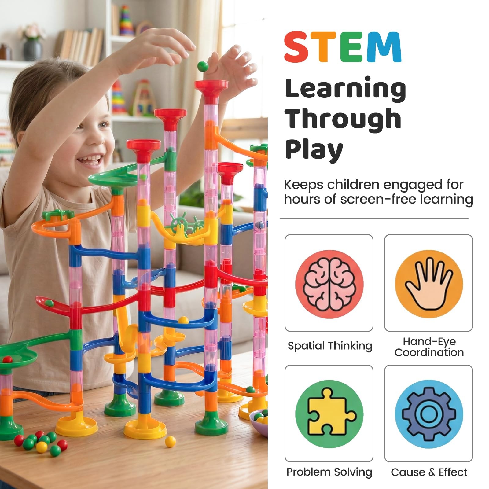 LovesTown Marble Run Toys, 133PCS Maze Game for Kid, Medium, Multi